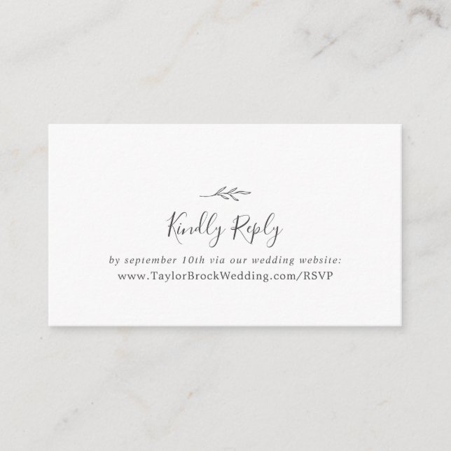 Minimal Leaf | Dark Grey Wedding Website RSVP Enclosure Card (Front)
