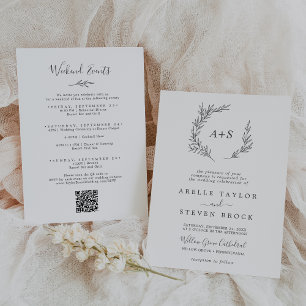 Minimal Leaf Dark Grey Weekend Events Wedding Invitation