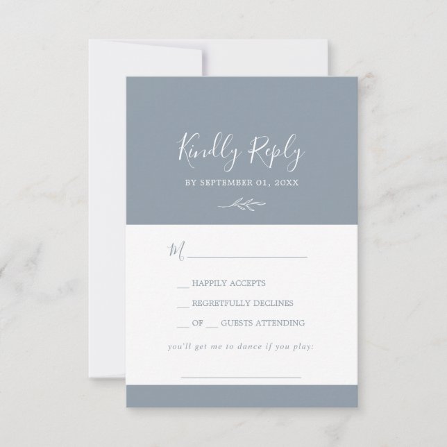 Minimal Leaf | Dusty Blue Background Song Request RSVP Card (Front)