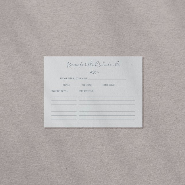 Minimal Leaf Dusty Blue Bridal Shower Recipe Cards (Minimal Leaf Dusty Blue Bridal Shower Recipe Cards)