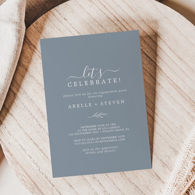 Minimal Leaf | Dusty Blue Let's Celebrate Invitation (Creator Uploaded)
