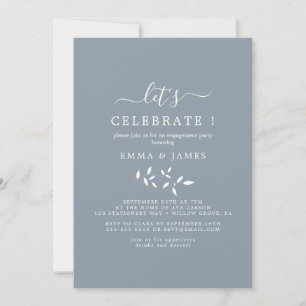 Minimal Leaf Dusty Blue "Let's Celebrate" Invitation