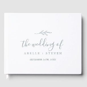 Minimal Leaf   Dusty Blue Monogram Back Wedding Guest Book