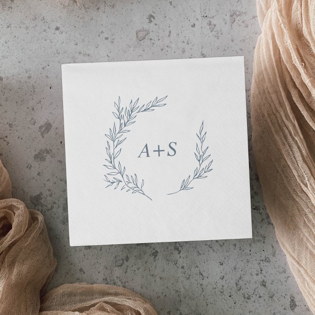 Minimal Leaf | Dusty Blue Monogram Wedding Napkin (Creator Uploaded)