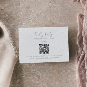 Minimal Leaf   Dusty Blue QR Code Wedding RSVP Enclosure Card