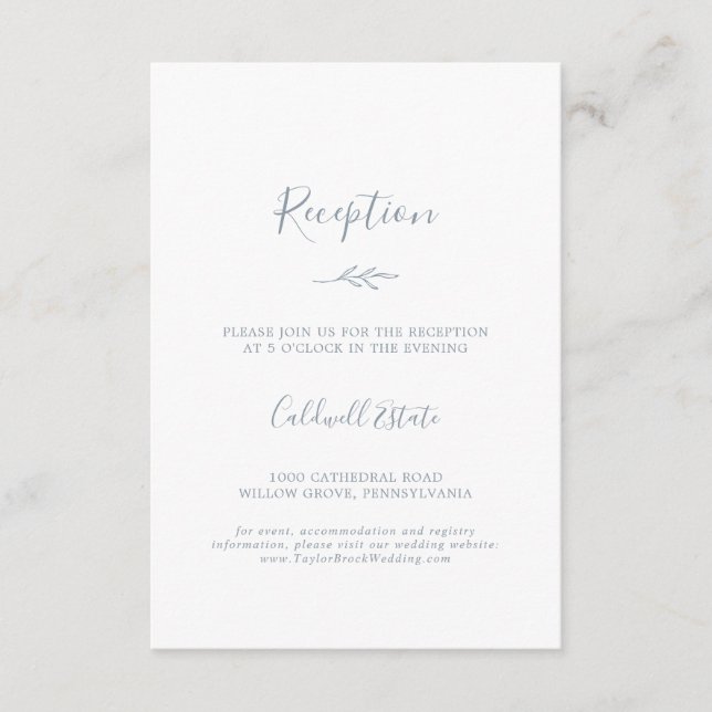 Minimal Leaf | Dusty Blue Reception Insert Card (Front)