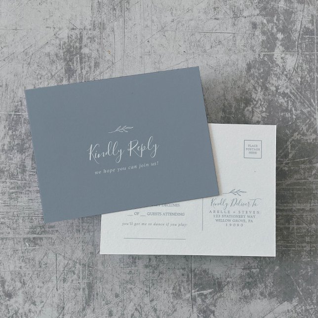 Minimal Leaf Dusty Blue Song Request RSVP Postcard (Creator Uploaded)