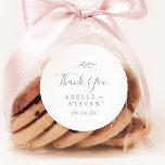 Minimal Leaf | Dusty Blue Thank You Favour Sticker<br><div class="desc">These minimal leaf dusty blue thank you wedding favour stickers are perfect for an elegant wedding reception. The design features a simple greenery silhouette in light slate blue with classic minimalist style. Personalise the sticker labels with your names, the event (if applicable), and the date. These stickers can be used...</div>