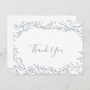 Minimal Leaf Dusty Blue Thank You Postcard