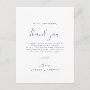 Minimal Leaf Dusty Blue Thank You Reception Card