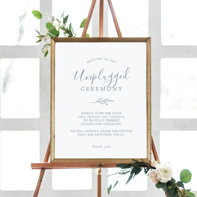 Minimal Leaf | Dusty Blue Unplugged Ceremony Sign (Creator Uploaded)
