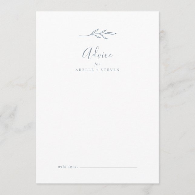 Minimal Leaf | Dusty Blue Wedding Advice Card (Front)