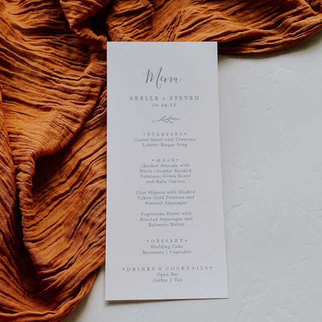 Minimal Leaf | Dusty Blue Wedding Dinner Menu (Creator Uploaded)