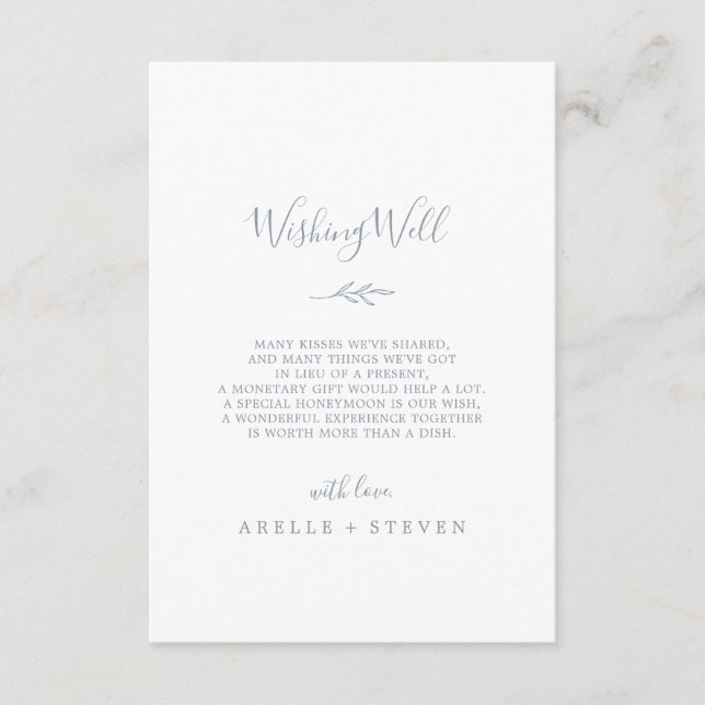 Minimal Leaf Dusty Blue Wedding Wishing Well Card (Front)