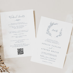 Minimal Leaf   Dusty Blue Weekend Events Wedding Invitation