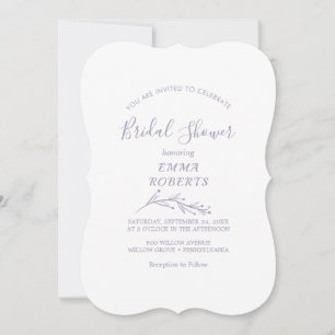 Minimal Leaf Dusty Purple Bridal Shower Invitation
