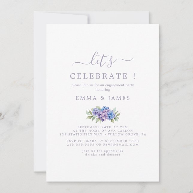 Minimal Leaf | Dusty Purple "Let's Celebrate"  Invitation (Front)