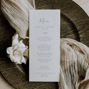 Minimal Leaf Dusty Purple Wedding Dinner Menu