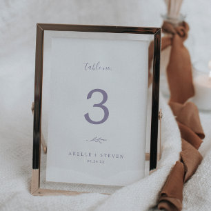 Minimal Leaf   Dusty Purple Wedding Table Number