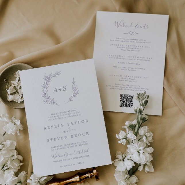 Minimal Leaf | Dusty Purple Weekend Events Wedding Invitation (Creator Uploaded)