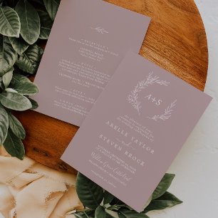 Minimal Leaf   Dusty Rose All In One Wedding Invitation