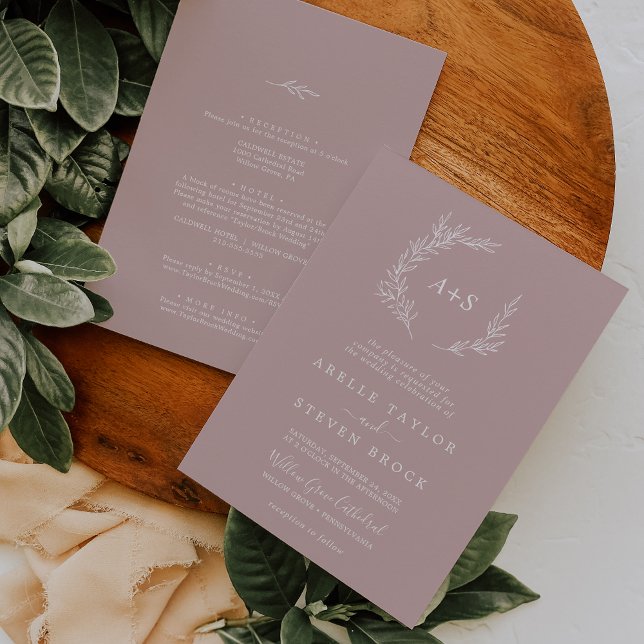 Minimal Leaf | Dusty Rose All In One Wedding Invitation (Creator Uploaded)