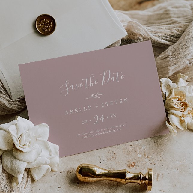 Minimal Leaf | Dusty Rose Horizontal Save The Date (Creator Uploaded)