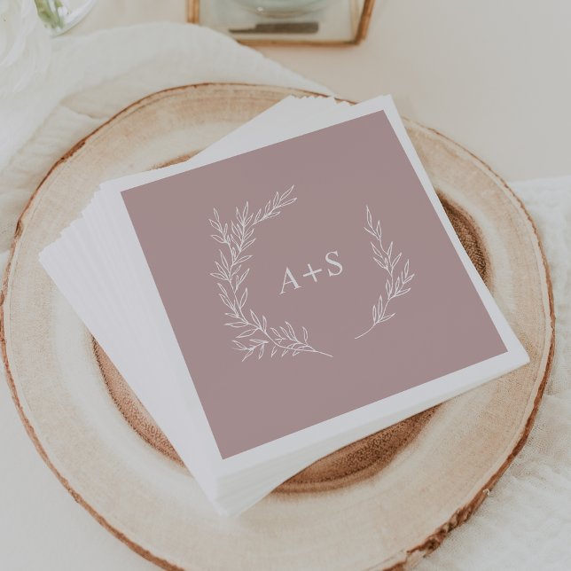 Minimal Leaf | Dusty Rose Monogram Wedding Napkins (Creator Uploaded)