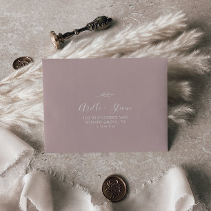 Minimal Leaf Dusty Rose Self-Addressed RSVP Envelope