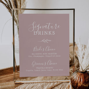 Minimal Leaf   Dusty Rose Signature Drinks Poster