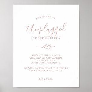 Minimal Leaf Dusty Rose Unplugged Ceremony Sign