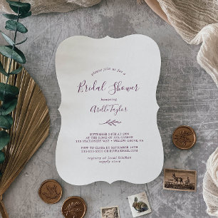Minimal Leaf Eggplant Bridal Shower Invitation