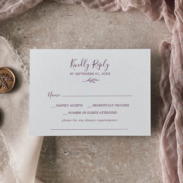 Minimal Leaf | Eggplant Dietary Requirement RSVP Card (Creator Uploaded)