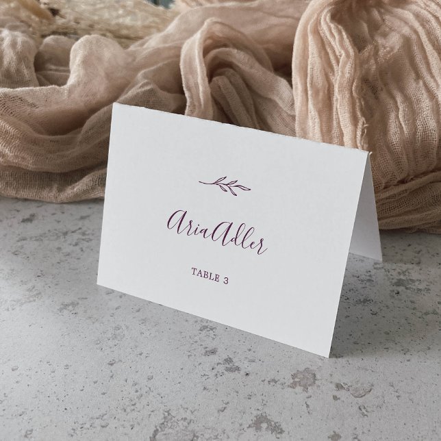 Minimal Leaf | Eggplant Guest Name Place Cards (Creator Uploaded)