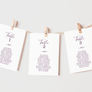 Minimal Leaf Eggplant Hanging Seating Chart Card