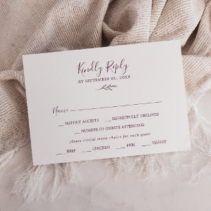 Minimal Leaf Eggplant Menu Choice RSVP Card