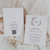 Minimal Leaf | Eggplant Monogram QR Code Wedding
