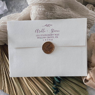 Minimal Leaf Eggplant Purple Wedding Invitation Envelope