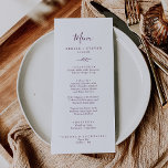 Minimal Leaf | Eggplant Wedding Dinner Menu<br><div class="desc">This minimal leaf eggplant wedding dinner menu card is perfect for a boho wedding. The design features a simple greenery leaf silhouette in a romantic dark purple colour with minimalist bohemian garden style. This menu can be used for a wedding reception,  rehearsal dinner,  or any event.</div>
