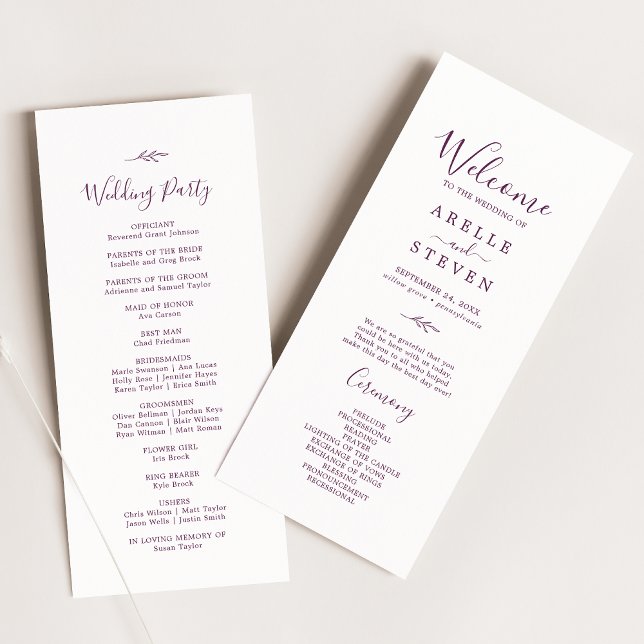 Minimal Leaf | Eggplant Wedding Program (Creator Uploaded)