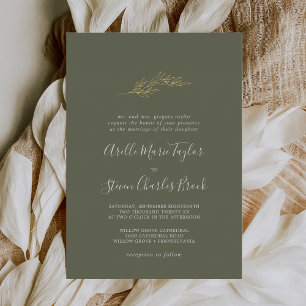 Minimal Leaf   Foil Dark Green Traditional Wedding