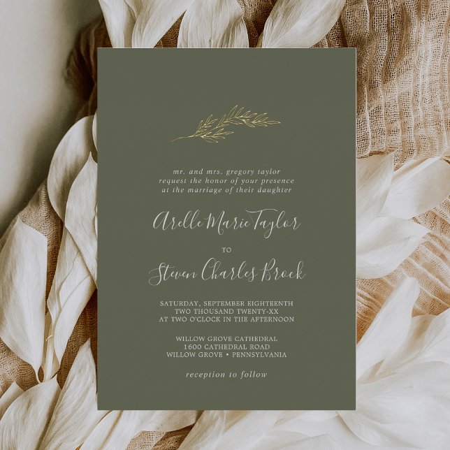 Minimal Leaf | Foil Dark Green Traditional Wedding (Creator Uploaded)