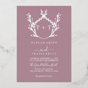 Minimal Leaf Foil Mauve Formal Monogram Wedding 