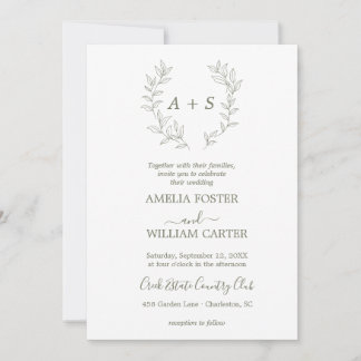 Minimal Leaf | Formal Monogram Wedding Invitation