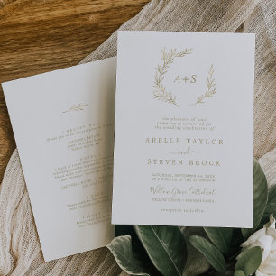 Minimal Leaf   Gold All In One Wedding Invitation