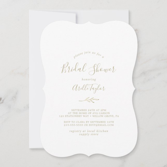 Minimal Leaf | Gold Bridal Shower Invitation (Front)