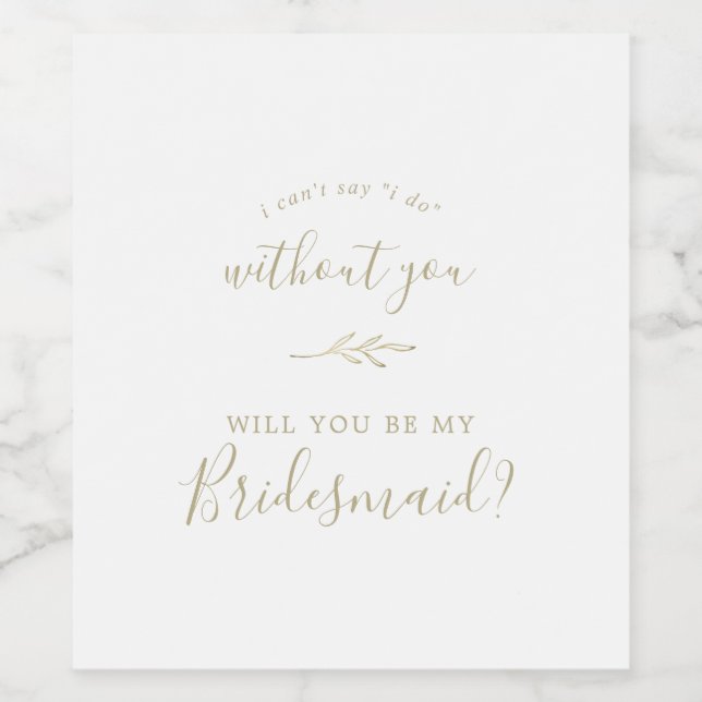 Minimal Leaf | Gold Bridesmaid Proposal Wine Label (Single Label)