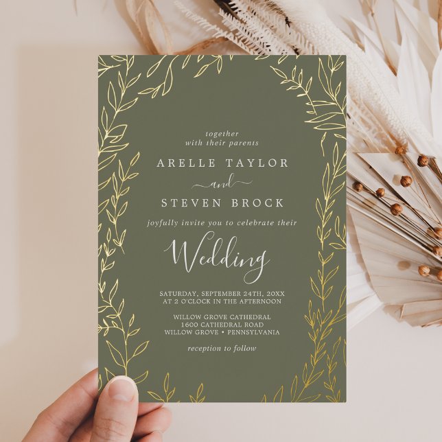 Minimal Leaf | Gold Foil Dark Green Wedding (Creator Uploaded)