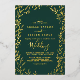 Minimal Leaf Gold Foil Emerald Frame Wedding