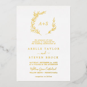 Minimal Leaf Gold Foil Formal Monogram Wedding